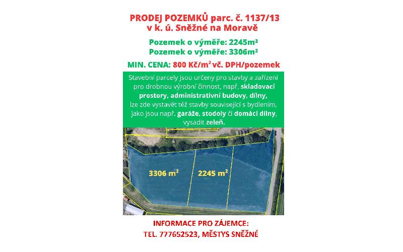 Aktuality - Prodej pozemků ve Sněžném